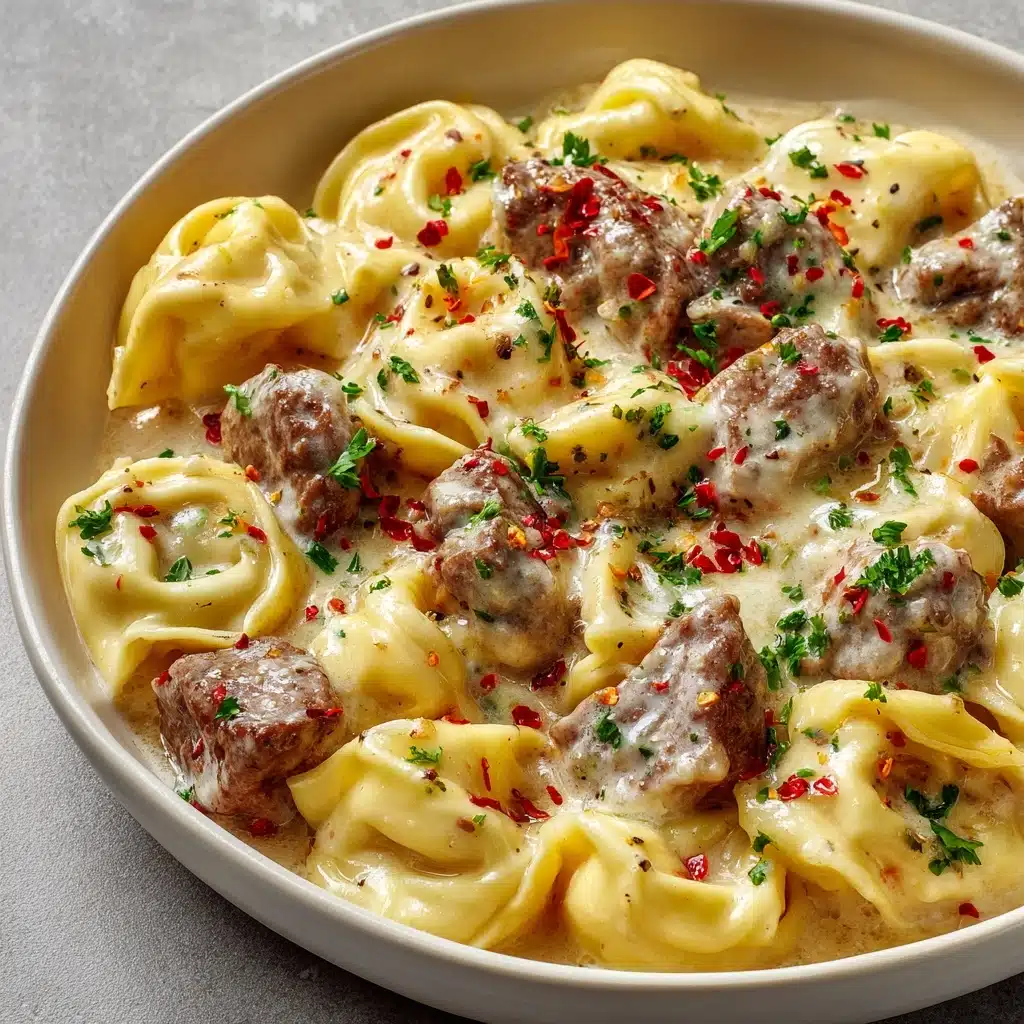 Cheesesteak Tortellini in Rich Provolone Sauce Recipe - Recipe Image