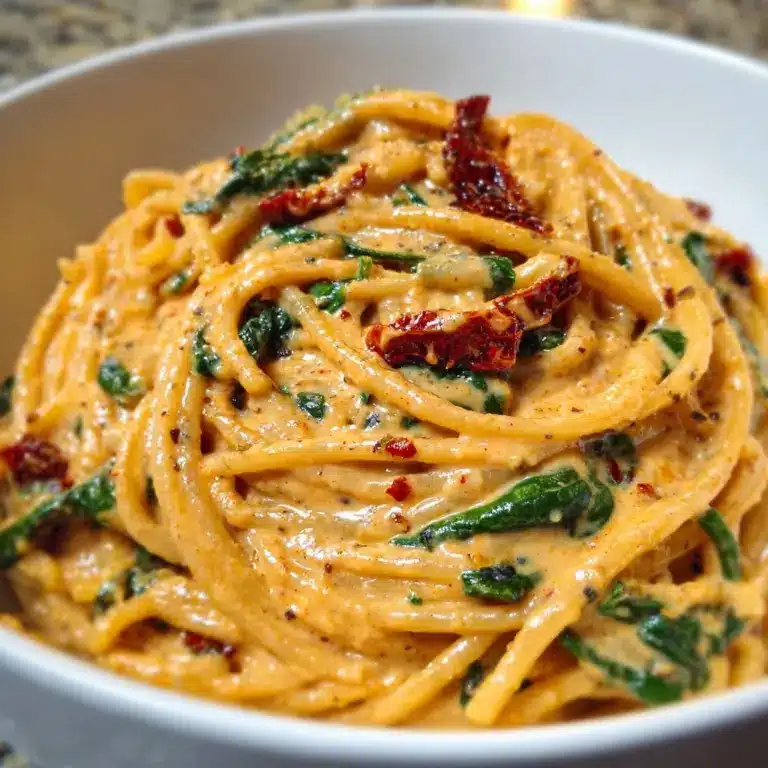 Spaghetti & Spinach with Sun-Dried Tomato Cream Sauce Recipe