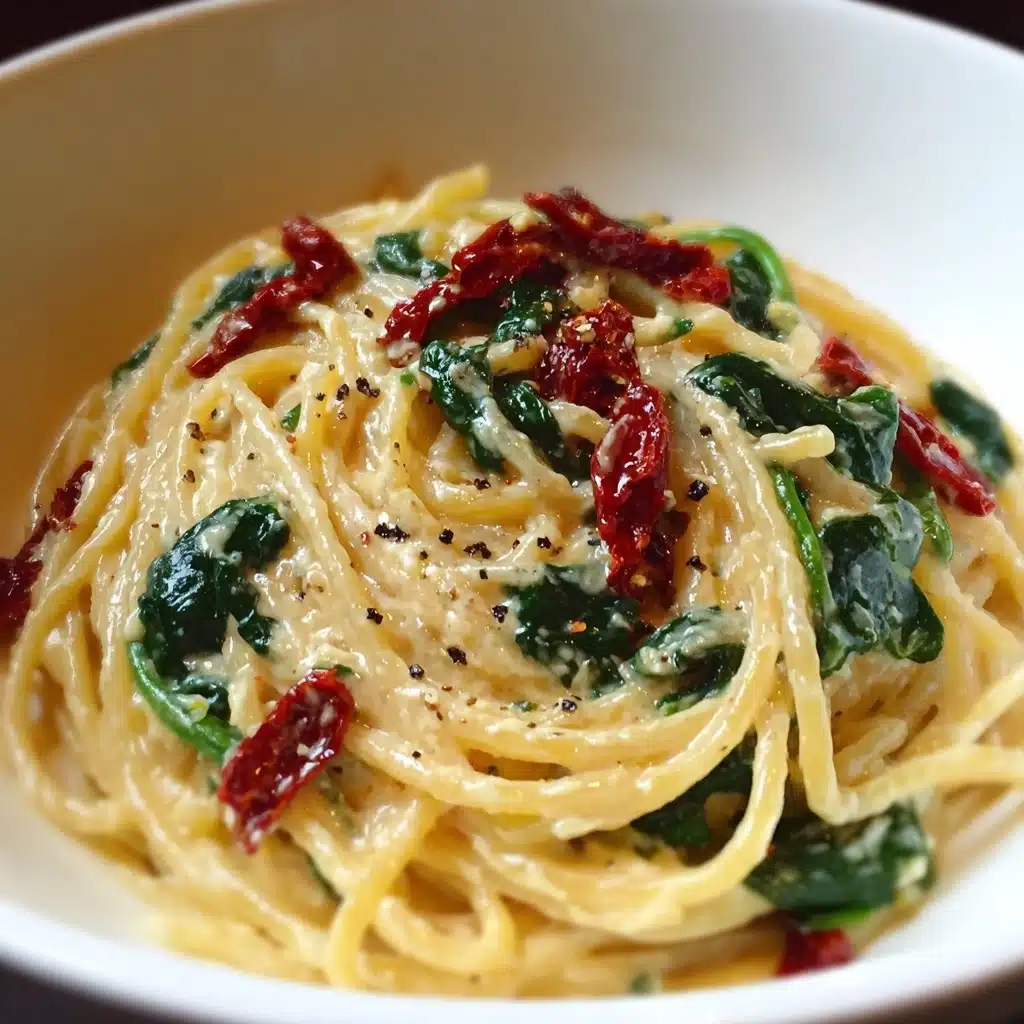Spaghetti & Spinach with Sun-Dried Tomato Cream Sauce Recipe - Recipe Image