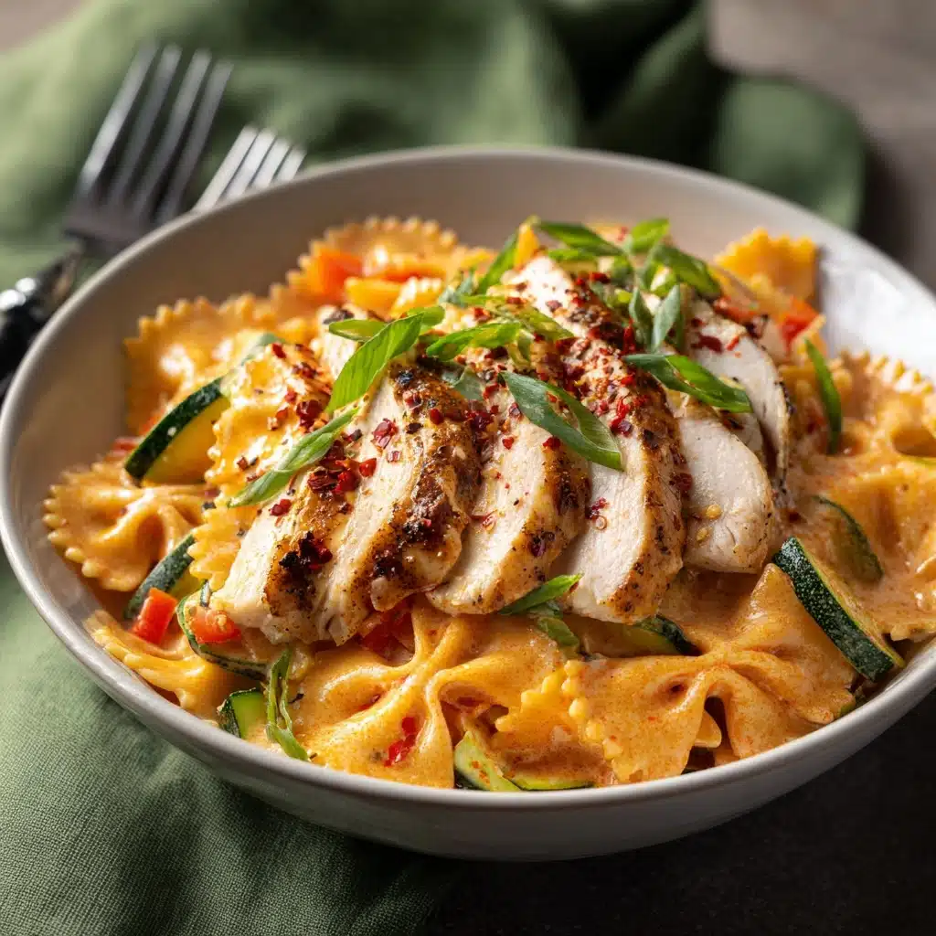 Creamy, Spicy Chicken Pasta with Summer Vegetables Recipe - Recipe Image