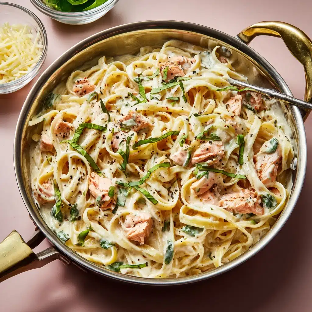 Salmon Alfredo Creamy Fettuccine Recipe - Recipe Image