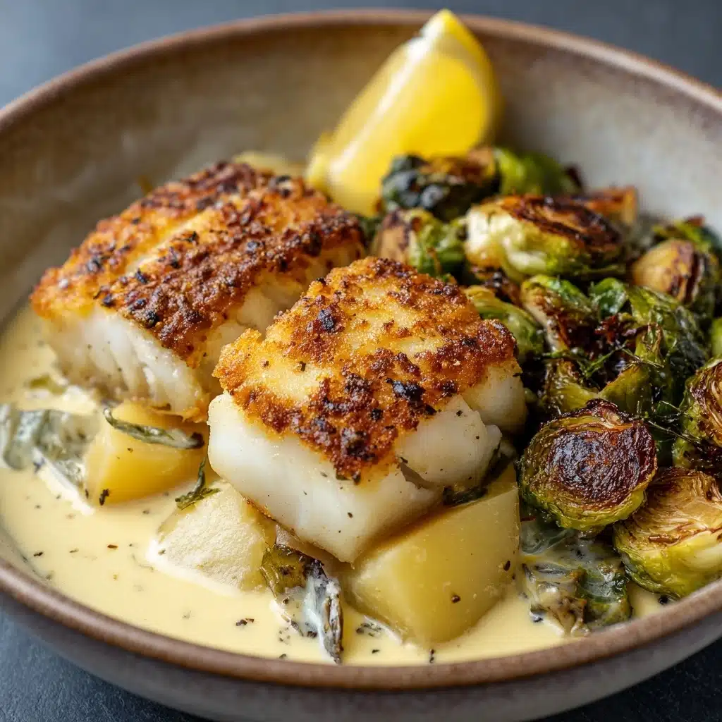 Lemon Garlic Butter Cod Bowls with Roasted Brussels Sprouts Recipe - Recipe Image