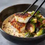 Lemon Garlic Butter Cod Bowls with Roasted Brussels Sprouts Recipe