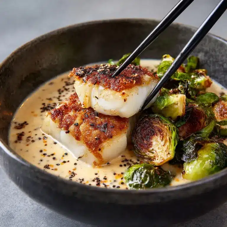 Lemon Garlic Butter Cod Bowls with Roasted Brussels Sprouts Recipe