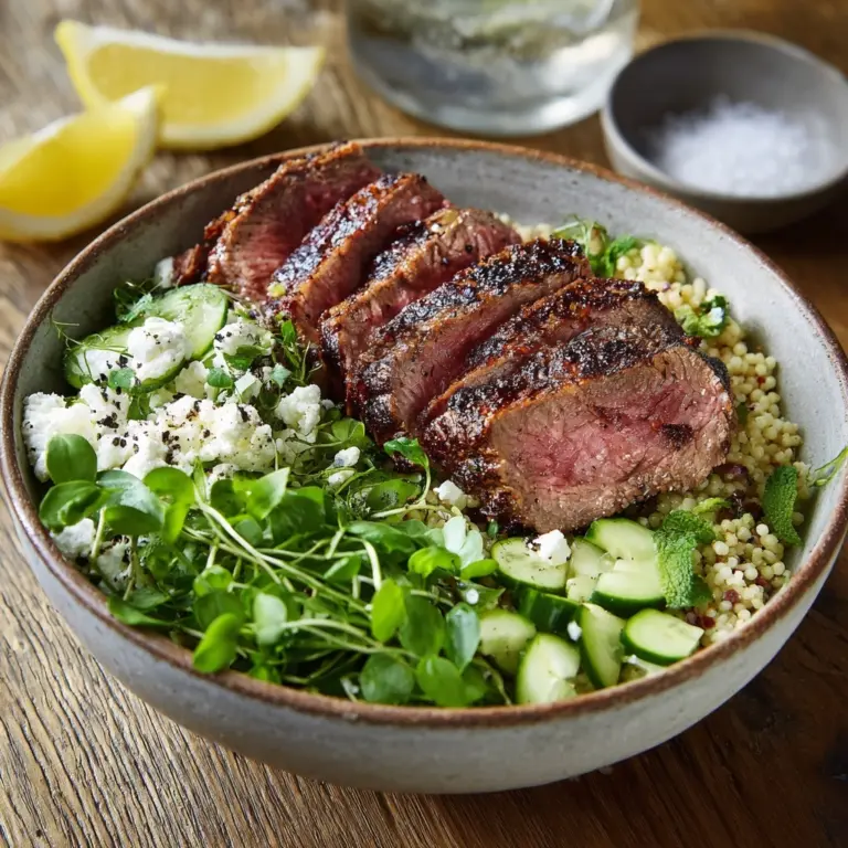 Grilled Skirt Steak with Lemon Herb Couscous Salad Recipe