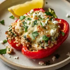 Baked Greek Stuffed Peppers with Chicken Recipe