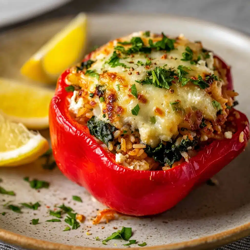 Baked Greek Stuffed Peppers with Chicken Recipe - Recipe Image