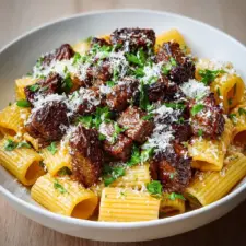 Cajun Steak Tips in Cheesy Rigatoni Parmesan Sauce Recipe