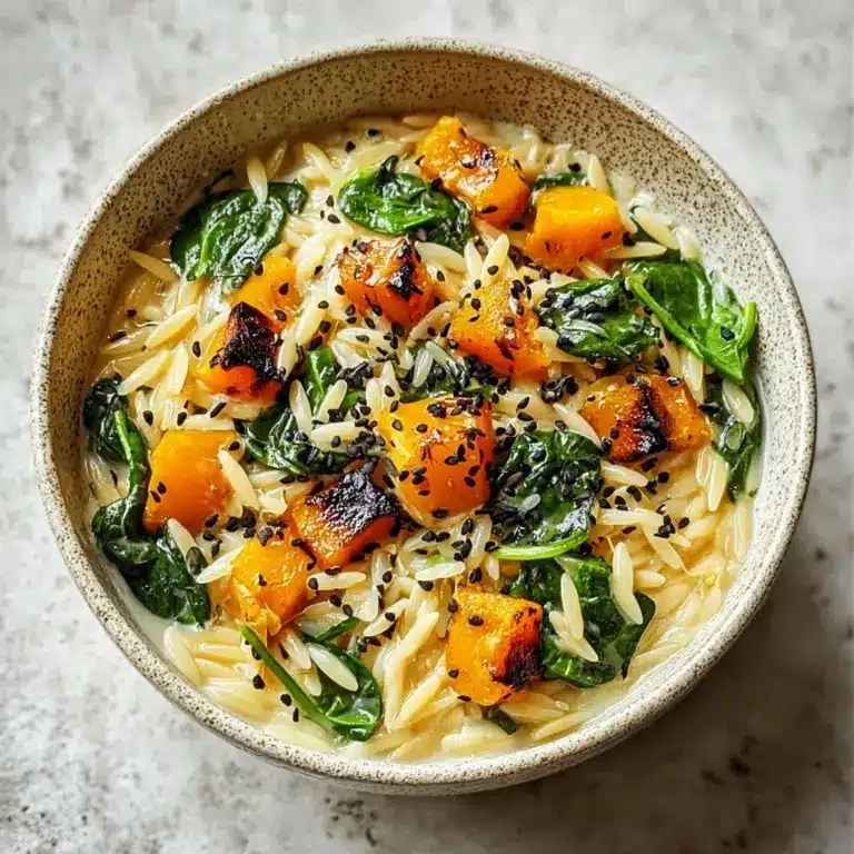 Creamy Orzo with Roasted Butternut Squash and Spinach Recipe