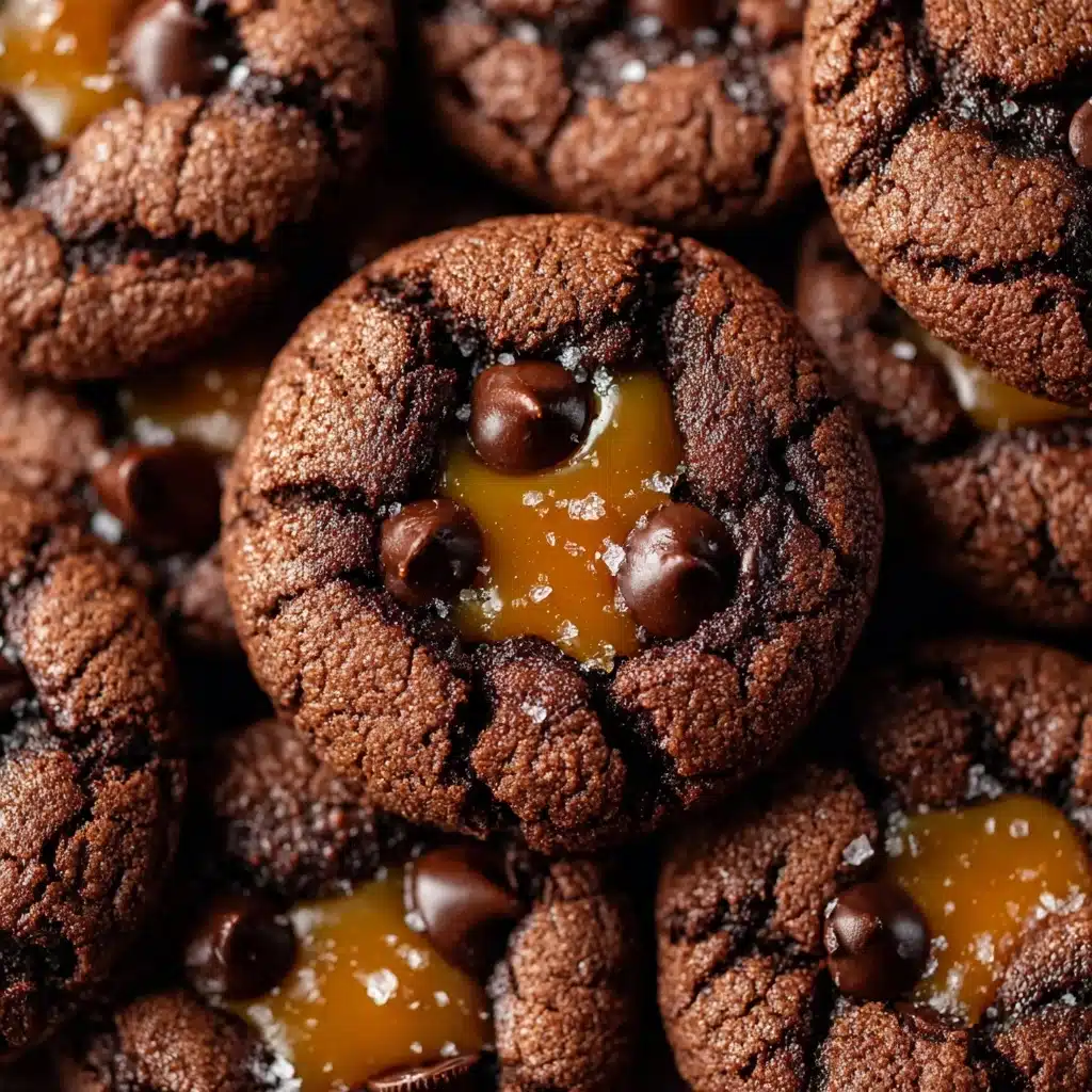 Chocolate Peanut Butter Cookies with Gooey Caramel Recipe - Recipe Image