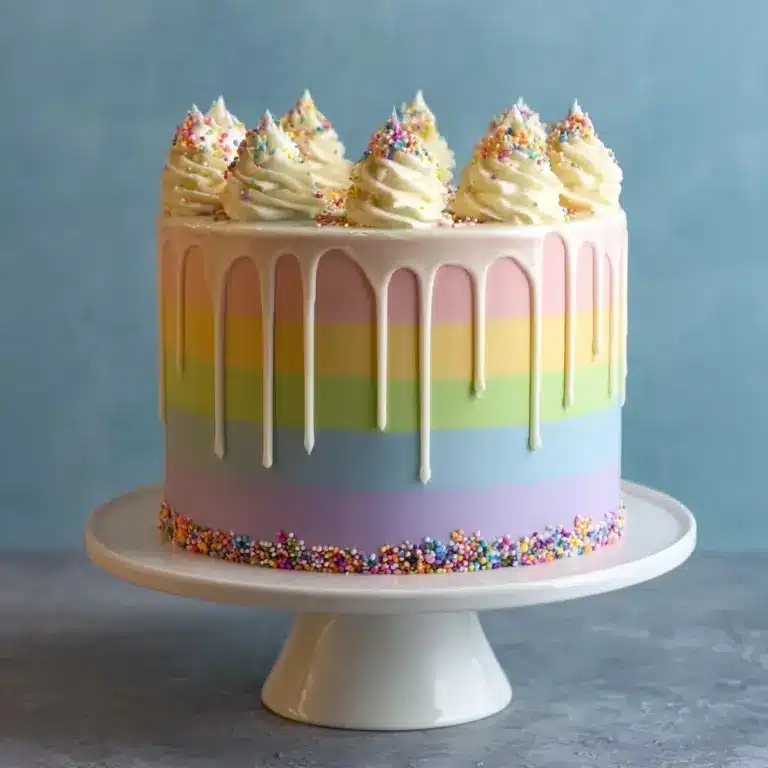 Rainbow Ombre Drip Layer Cake Recipe