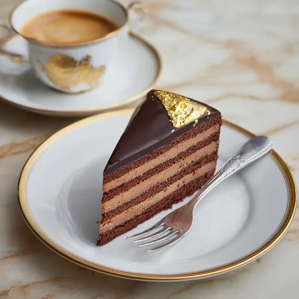 Classic French Opera Cake Recipe with Gold Leaf Garnish Recipe - Recipe Image
