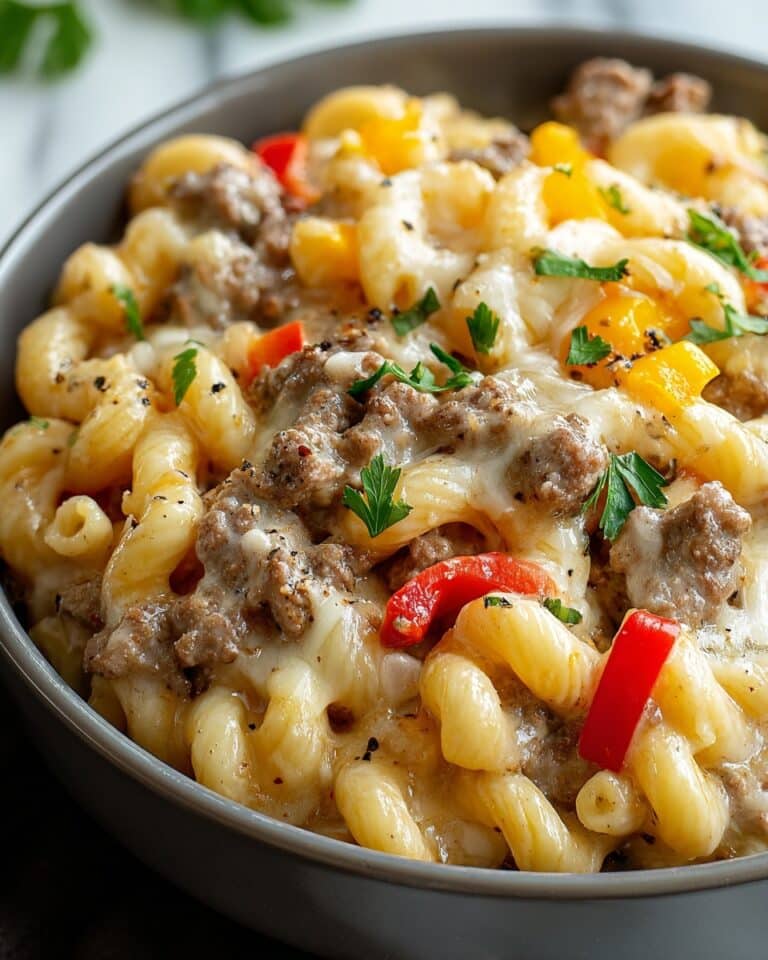 High-Protein Creamy Philly Cheesesteak Mac & Cheese Recipe