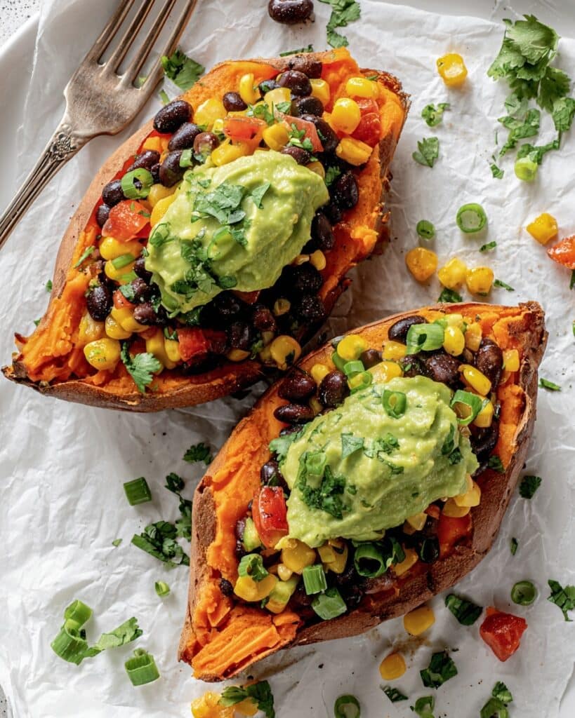 Stuffed Sweet Potatoes with Black Beans, Corn, and Tomato Recipe