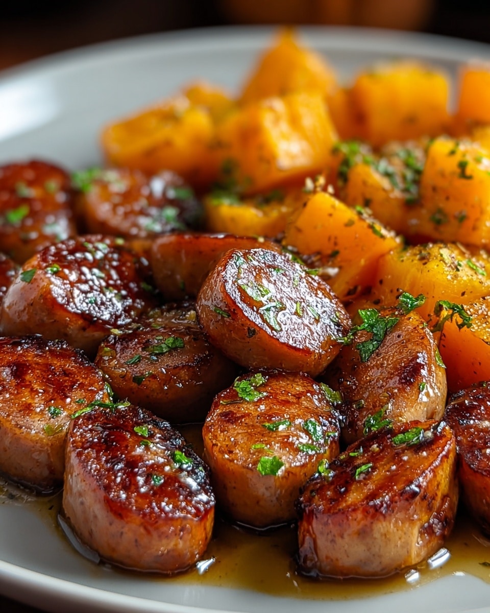 A close-up of a white plate filled with grilled, glazed plantain slices and roasted sweet potato chunks. The plantains have a caramelized, shiny dark brown surface with some char marks, giving them a slightly crispy texture, while the sweet potatoes appear soft with a bright orange color and some caramelized edges. Both are sprinkled with small fresh green herb leaves, likely parsley, adding a fresh touch. The plate is set on a white marbled surface, and the background shows blurred green leaves. photo taken with an iphone --ar 4:5 --v 7