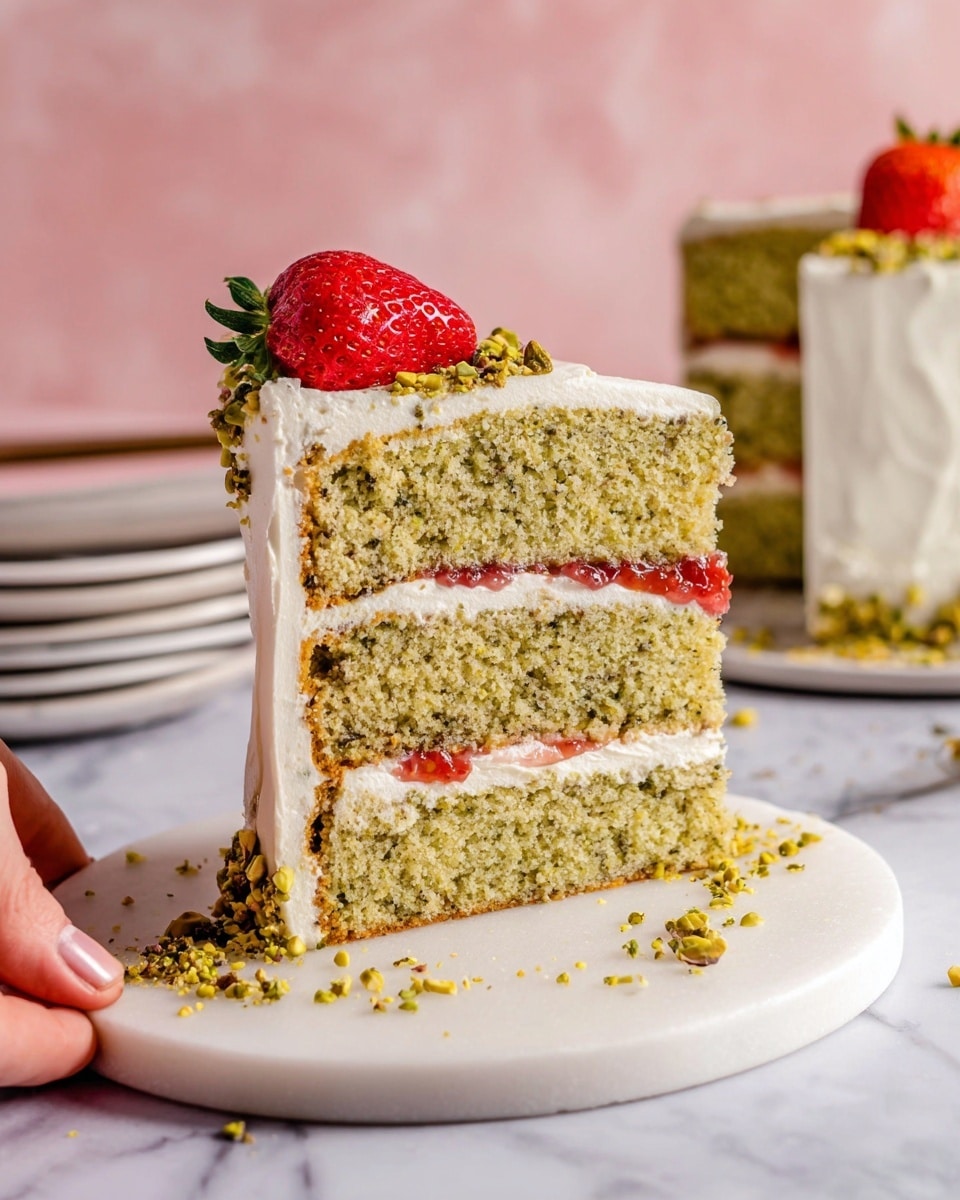 The image shows a close-up top view of a clear food processor bowl filled halfway with finely ground green and yellow pistachio crumbs, with the sharp metal blade visible at the center right side. Around the food processor, there are two small white bowls—one on the top left filled with whole pistachios and the other on the top center containing shelled pistachios. Some whole pistachios and small crumbs are scattered on a white marbled surface around the food processor. The colors mainly consist of green, yellow, and brown from the pistachios and the neutral tones of the clear and white kitchenware. Photo taken with an iphone --ar 4:5 --v 7