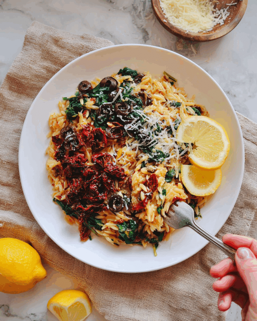 Dump and Bake Vegan Tuscan Orzo Recipe