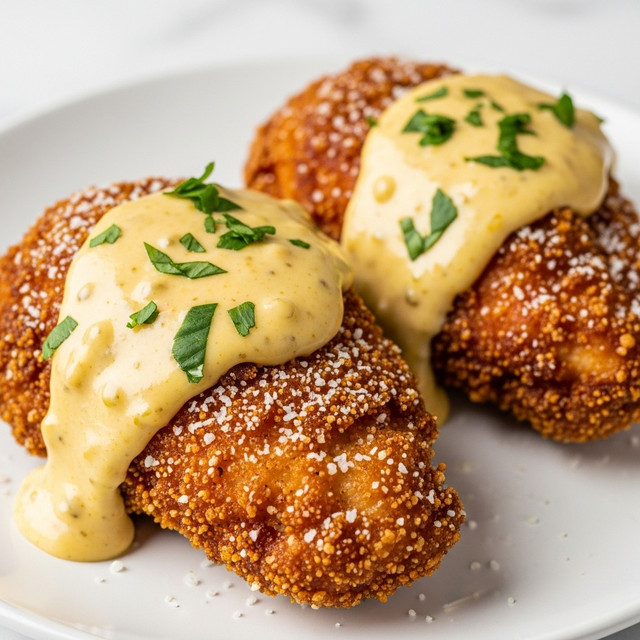 Juicy Pretzel Chicken with Mustard-Cheddar Sauce Recipe