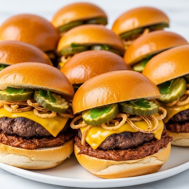 Smoky BBQ Cowboy Sliders with Crispy Onions and Tangy Pickles Recipe
