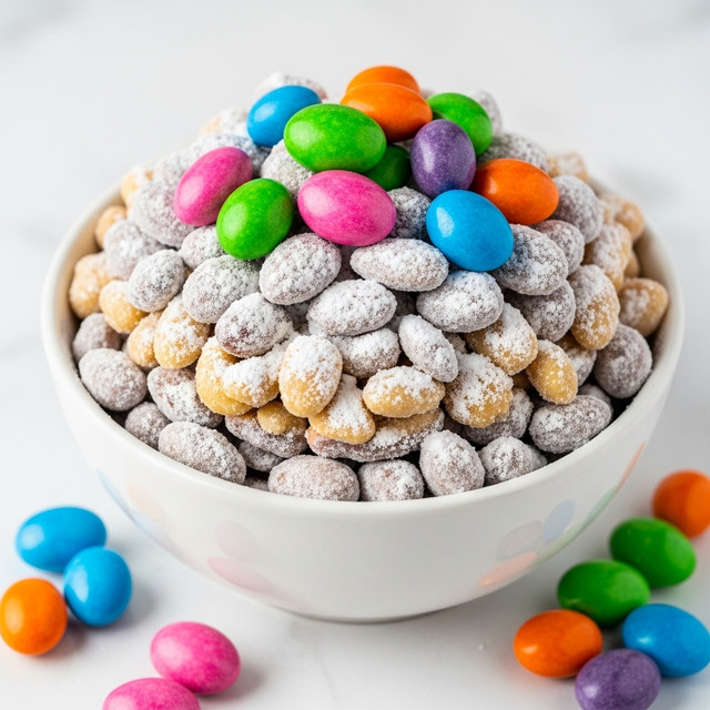 A close-up image of a white bowl filled with a mix of powdered sugar-coated nuts and colorful candy-coated almonds. The top layer shows bright pink, green, orange, and blue candies scattered among the light brown nuts dusted with white powder. The bowl sits on a surface with a white marbled texture with some candy-coated almonds scattered around it. In the background, there is a blurred white bowl filled with similar nuts and candies. Photo taken with an iphone --ar 4:5 --v 7