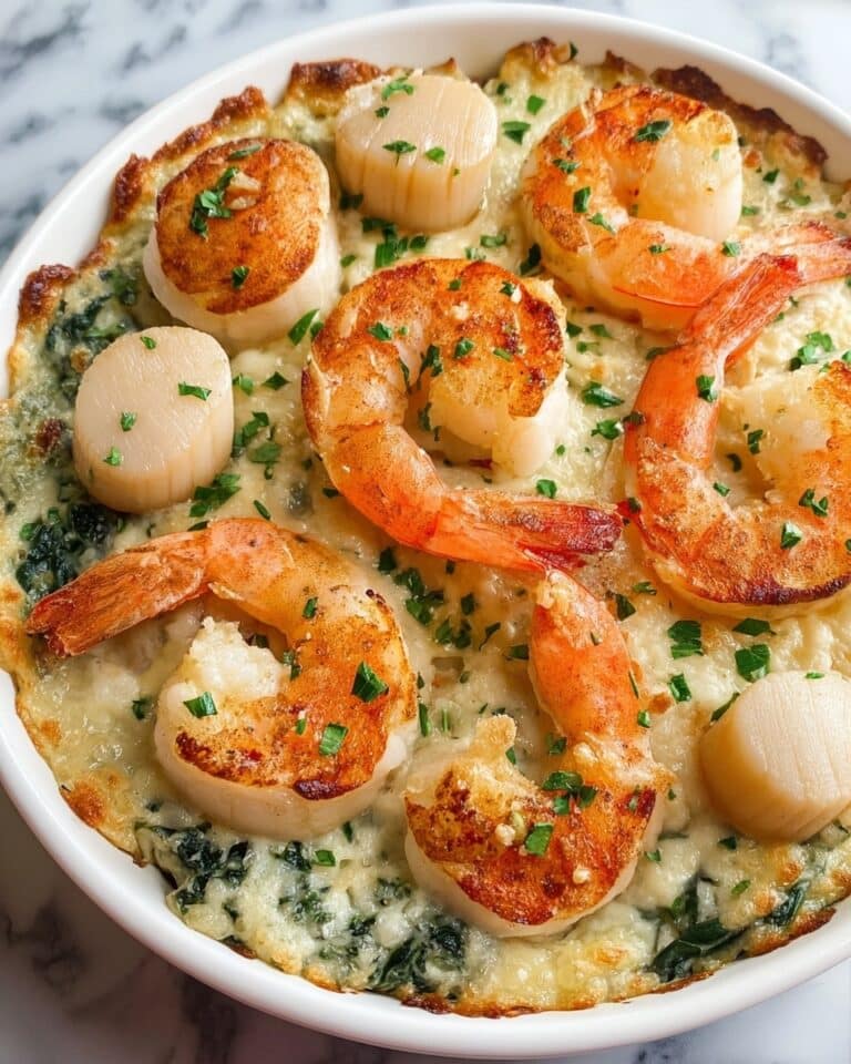 Seafood Casserole with Haddock, Scallops, and Shrimp in Creamy Swiss Cheese Sauce Recipe