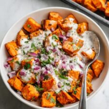 Sheet Pan Buffalo Chicken and Sweet Potato Bowls Recipe