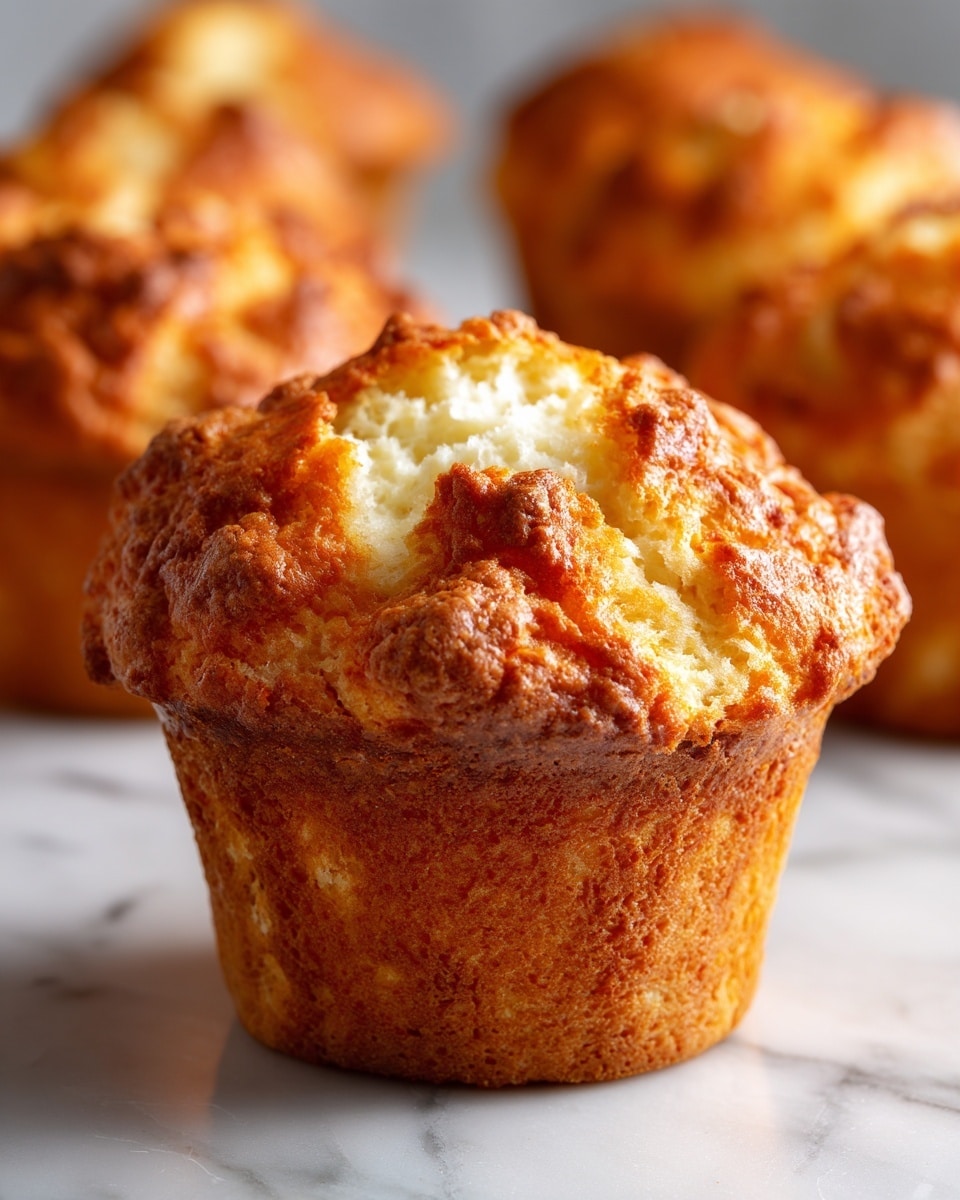 The image shows a close-up of a golden-brown, fluffy baked good with a cracked top, revealing a soft, white, airy inside. The texture looks light and spongy, with an uneven top crust that is crisp and slightly darker in color. In the background, there are more similar baked pieces, softly blurred on a white marbled surface, emphasizing the focus on the main front piece. The lighting highlights the texture and contrasts between the crust and the inner part clearly. Photo taken with an iphone --ar 4:5 --v 7