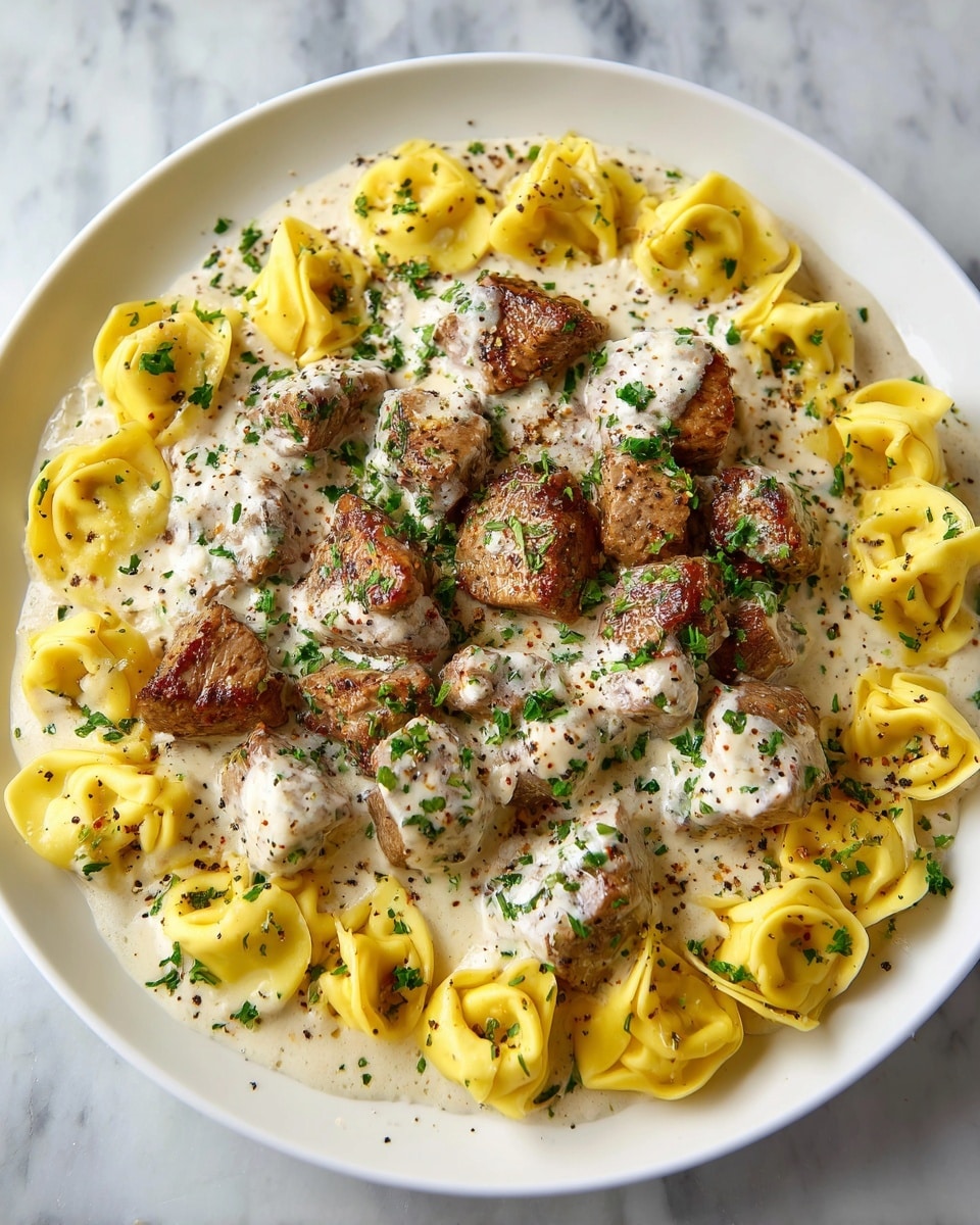 Cracked Garlic Steak Tortellini in Creamhouse Sauce Recipe