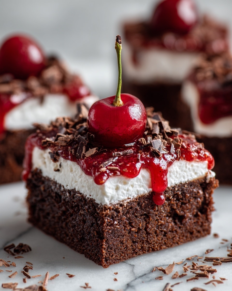 Black Forest Brownies with Cherry Topping and Stabilized Whipped Cream Recipe