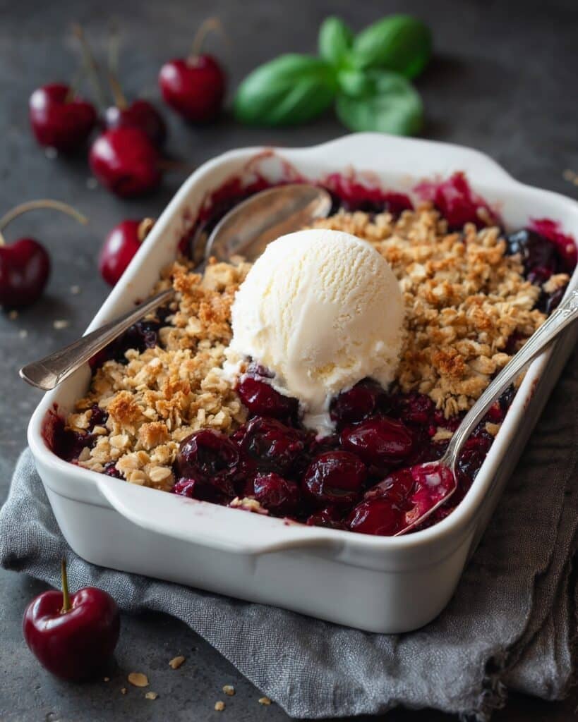 Cherry Crisp with Vanilla Ice Cream Recipe
