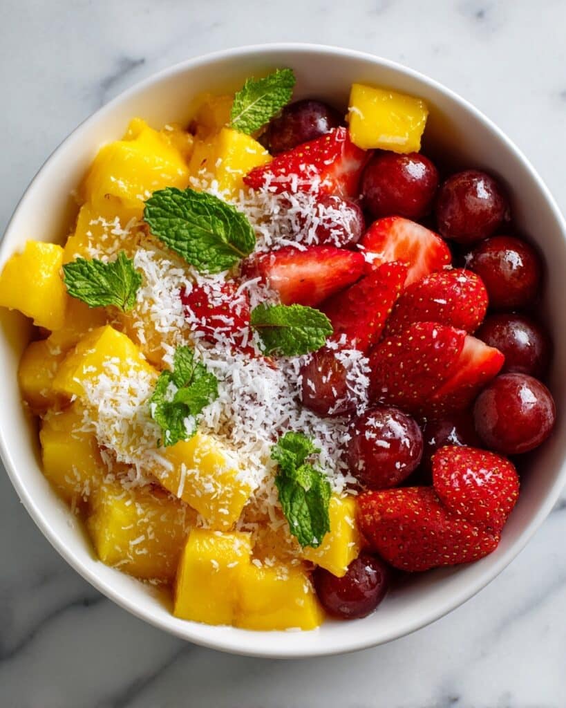 Creamy Mango Fruit Salad with Coconut and Mint Recipe