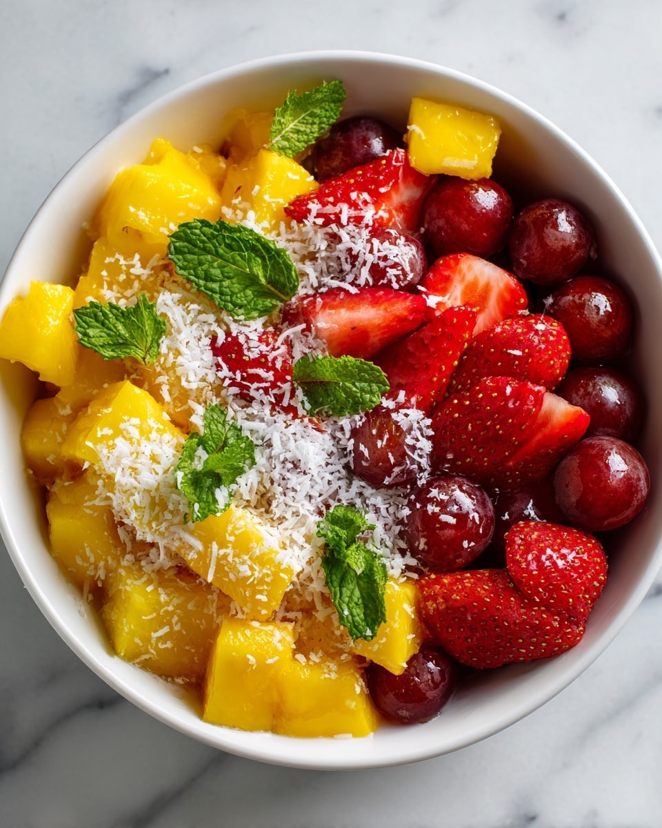 Creamy Mango Fruit Salad with Coconut and Mint Recipe