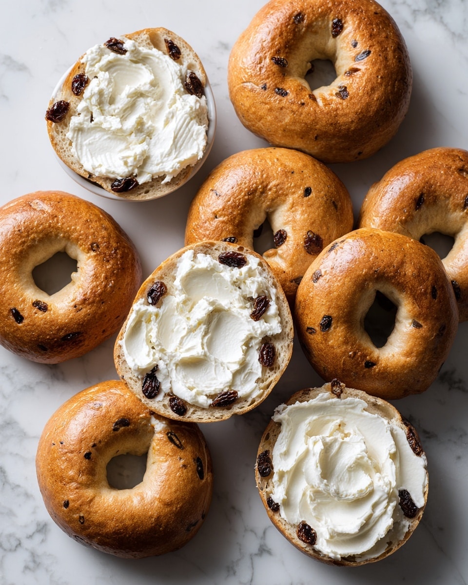 Homemade Cinnamon Raisin Bagels with Cream Cheese Spread Recipe