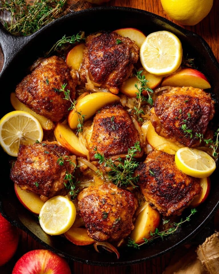 Apple Shallot Chicken with Caramelized Apples and Lemon-Thyme Garnish Recipe
