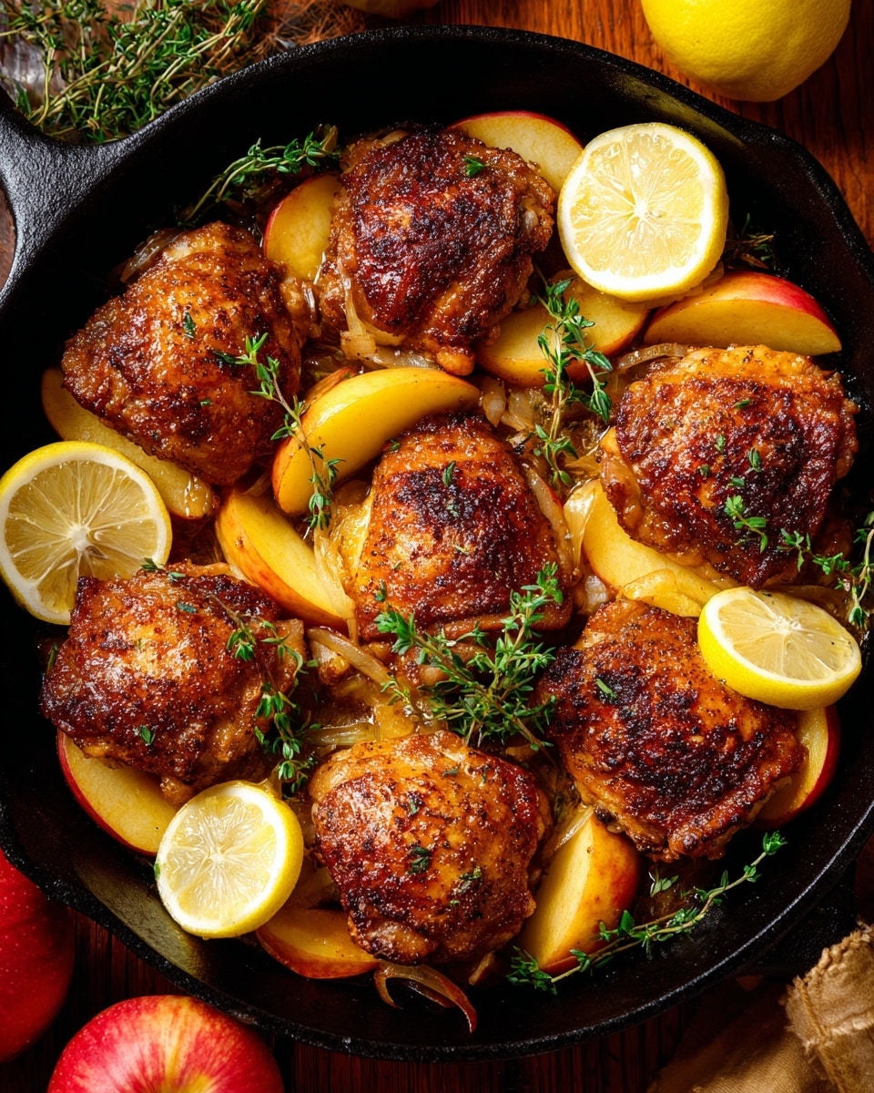 Apple Shallot Chicken with Caramelized Apples and Lemon-Thyme Garnish Recipe
