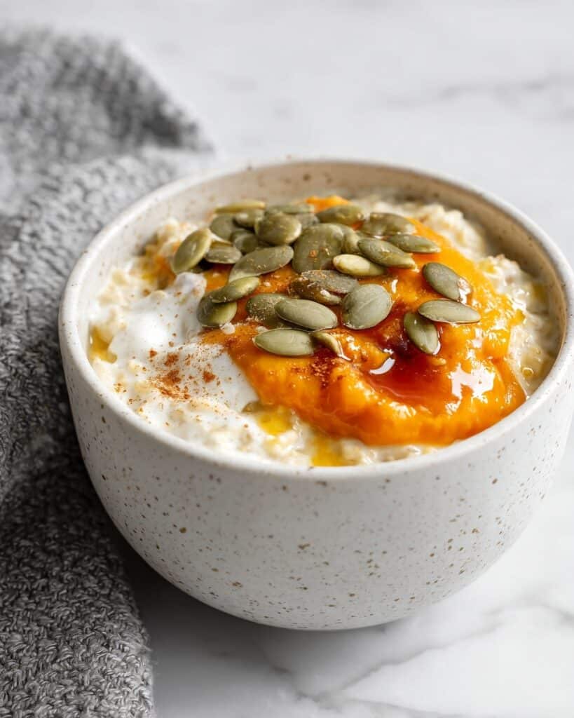 Pumpkin Oatmeal with Roasted Pumpkin Puree and Toasted Nuts Recipe
